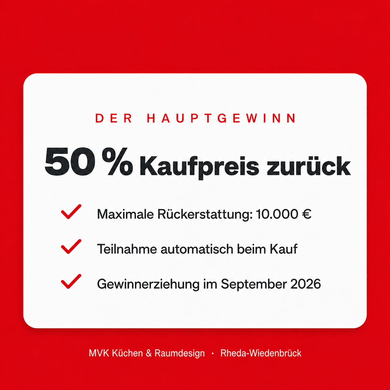 MVK Aktion Traumküche 2026 – Hauptgewinn 50 Prozent Kaufpreis zurück, maximale Rückerstattung 10.000 Euro, Gewinnerziehung September 2026