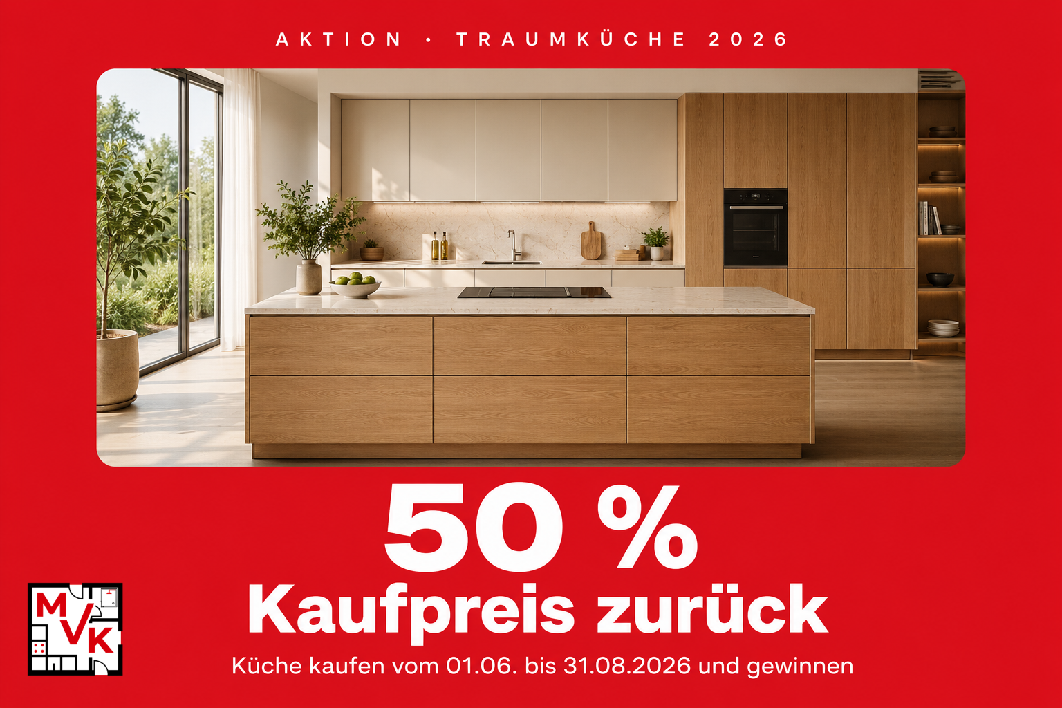 MVK Küchen & Raumdesign Aktion Traumküche 2026 – 50 Prozent Kaufpreis zurück beim Küchenkauf vom 1. Juni bis 31. August 2026